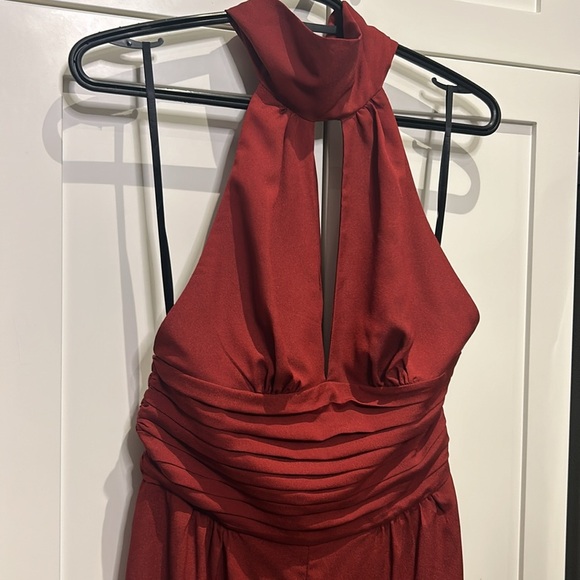 BEBE Cropped Plunge VNeck Halter Top Pleated Waist Jumpsuit Women size S - Picture 5 of 17